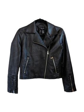 Anna Cai Black Faux Leather Moto Jacket Size Small